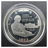 1993-S James Madison Proof Silver Commemorative Ha