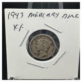 1943 Mercury SILVER Dime XF