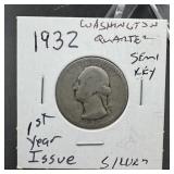 1932 Washington Quarter SILVER Semi Key