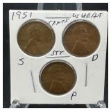 1951 Wheat Cent 3-Coin Set High Grade
