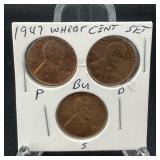 1947 Wheat Cent 3-Coin Set High Grade