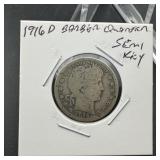 1916-D Barber Quarter SILVER Semi Key