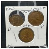 1953 Wheat Cent 3-Coin Set High Grade