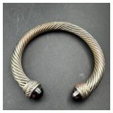 Heavy Duty Silver Bracelet W/ Coral Stones
