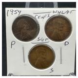 1954 Wheat Cent 3-Coin Set High Grade