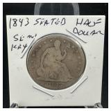 1843 Seated Liberty Half SILVER Semi Key
