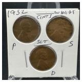 1952 Wheat Cent 3-Coin Set High Grade