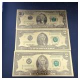(3) Bicentennial Novelty Gold Foil $2 Bills