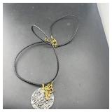Leather Necklace W/ Silver & Gold Pendant