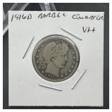 1916-D Barber Silver Quarter