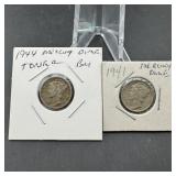 (2) Mercury Silver Dimes (1941