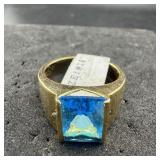 Blue Stone Gold Tone Ring Size 13 1/2