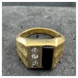 Black Onyx & Cz Ring Size 10 1/2