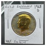 1968-d Kennedy Half Dollar 40% Silver Gold Toned