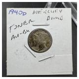 1940-d Mercury Silver Dime - Toning