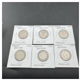 (6) Great Britain Shilling Coins