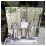 Gray Tower Lantern W/ Tapered Candles
