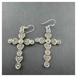 Sterling silver marcasite cross earrings; marked 9