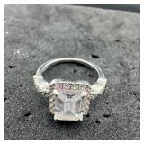 Sterling silver CZ ring; size 5 1/4'; marked 925;
