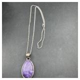 Sertling Silver Purple Stone Pendant Necklace, 18'