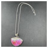 Sterling silver pink agate necklace; 18'; marked