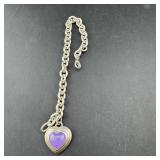 Sterling silver purple jade bracelet marked CNA 92