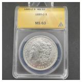 1885-o Morgan Silver Dollar Anacs Ms63