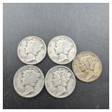 (5) Mercury Silver Dimes