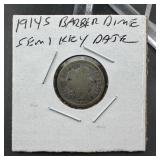 1914-S Barber Silver Dime Semi Key Date