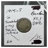 1915-S Barber Silver Dime Key Date Low Mintage