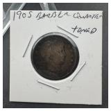 1905 Barber Silver Quarter Toned