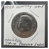 1972-D Kennedy Half Dollar Obverse Struck Through