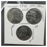 1943 Steel Wheat Cent Set P, D & S