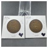 1936 Great Britain Penny (2 Coins)