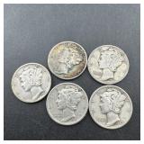 (5) Mercury Silver Dimes