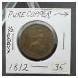 1812 Pure Copper Halfpenny Token