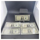 (5) $1 silver certificates; mixed series and seria