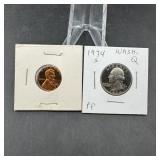1965 Lincoln Cent & 1974-S Washington Quarter Proo