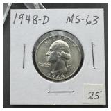 1948-D Washington Silver Quarter - Higher Grade