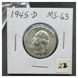 1945-D Washington Silver Quarter - Higher Grade