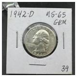 1942-D Washington Silver Quarter - Higher Grade