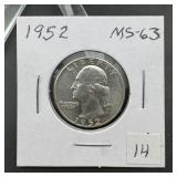 1952 Washington Silver Quarter - Higher Grade