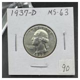 1937-D Washington Silver Quarter - Higher Grade