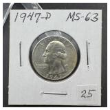 1947-D Washington Silver Quarter - Higher Grade