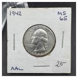 1942 Washington Silver Quarter - Higher Grade