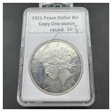 1921 Peace Dollar Copy 1 oz Round
