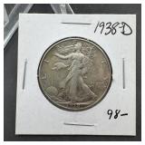 1938-D Walking Liberty Silver Half Dollar