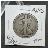 1921-D Walking Liberty Silver Half Dollar - Key Da
