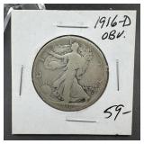 1916-D Walking Liberty Silver Half Dollar (Obverse