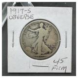 1917-S Walking Liberty Silver Half Dollar (Obverse